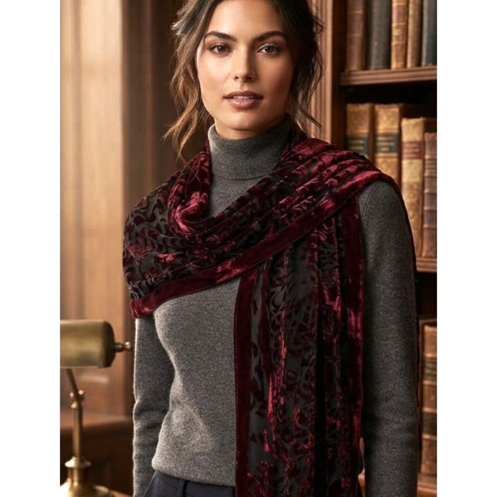 Romantic/Dark Academia/Gothic Paisley Italian Silk Blend Burnout Scarf